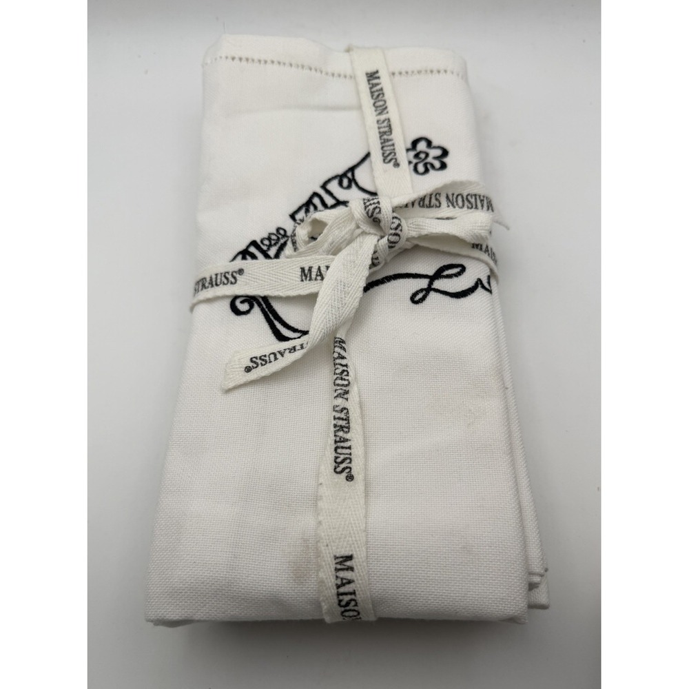 Maison Strauss Cow Cloth Dinner Napkins Set of 6 White Farmhouse Embroidered